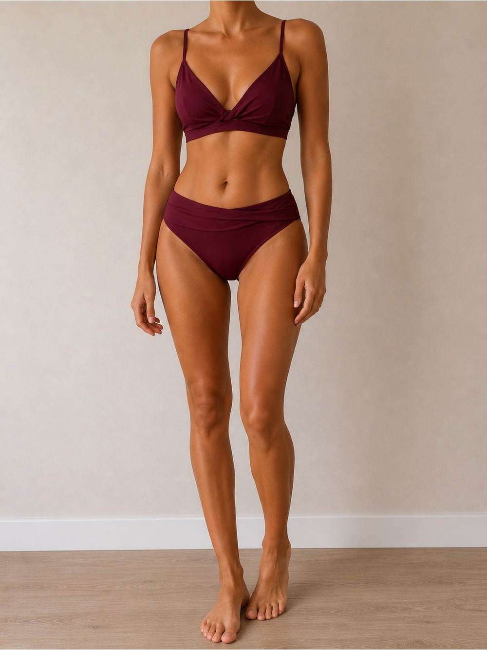 Cupshe Twist-Front Burgundy Two-Piece Bikini